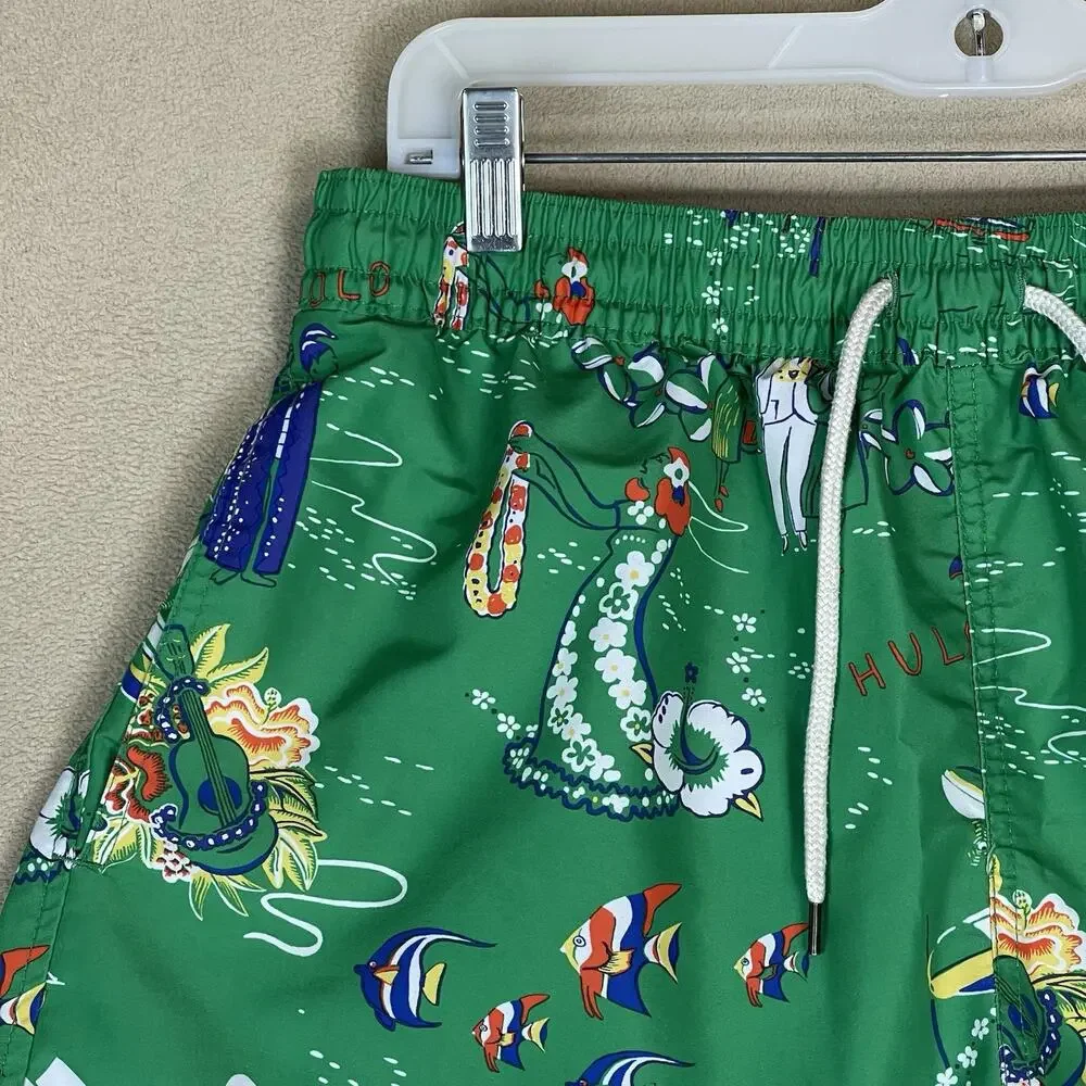 Polo‎ Ralph Lauren Short Mens L Green Hawaiian Traveler Lined Swim Trunk 5.5